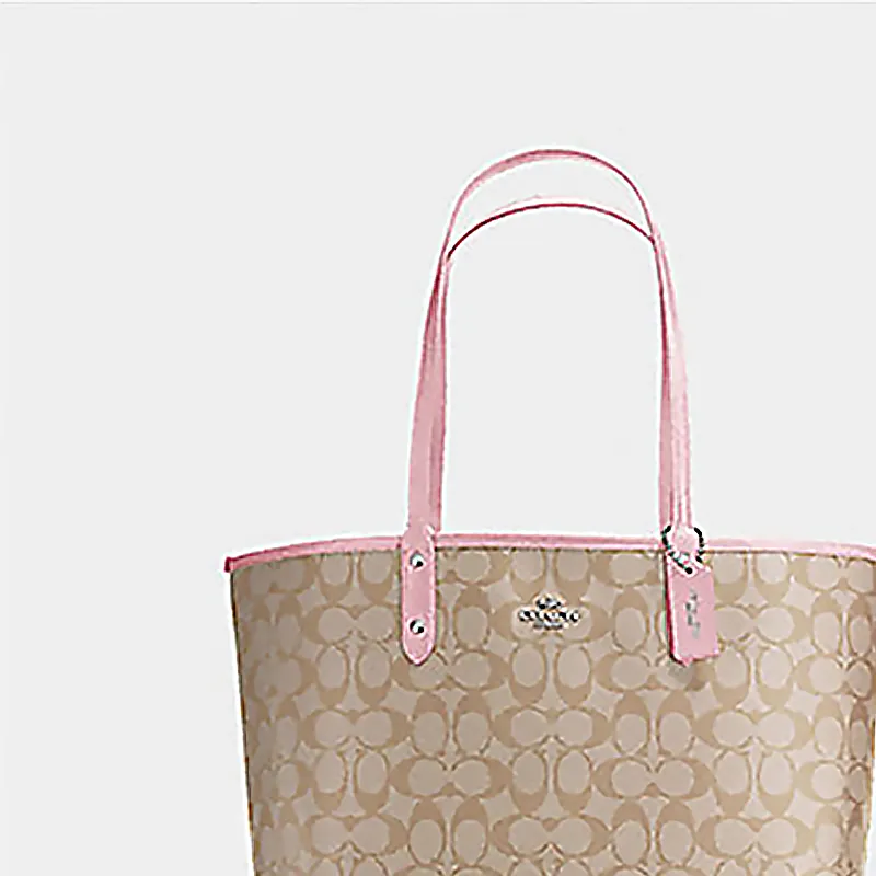 COACH City Canvas Portable Crossbody Bag, Shoulder Bag Tubas Women's Light Khaki & Light Pink-3