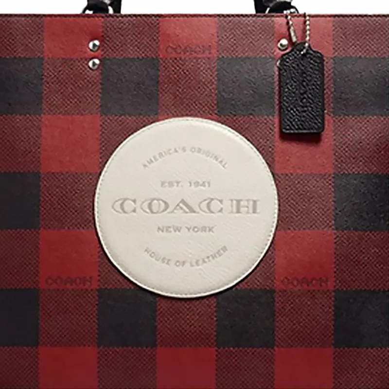 COACH Dempsey Leather Handbag Large Size Women's Black, Red & Multicolor-4