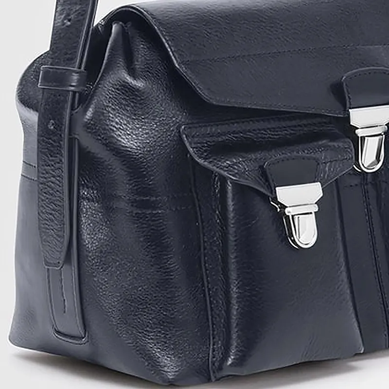 Lemaire Cow Leather Small Square Bag, Equipment Bag, Shoulder Bag Medium Size Unisex Denim Blue-4