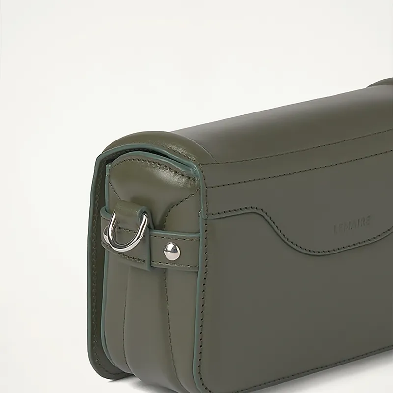 Lemaire Cow Leather Small Square Bag, Satchel Bag, Shoulder Bag, Crossbody Bag Mini Unisex Deep Moss Green-3