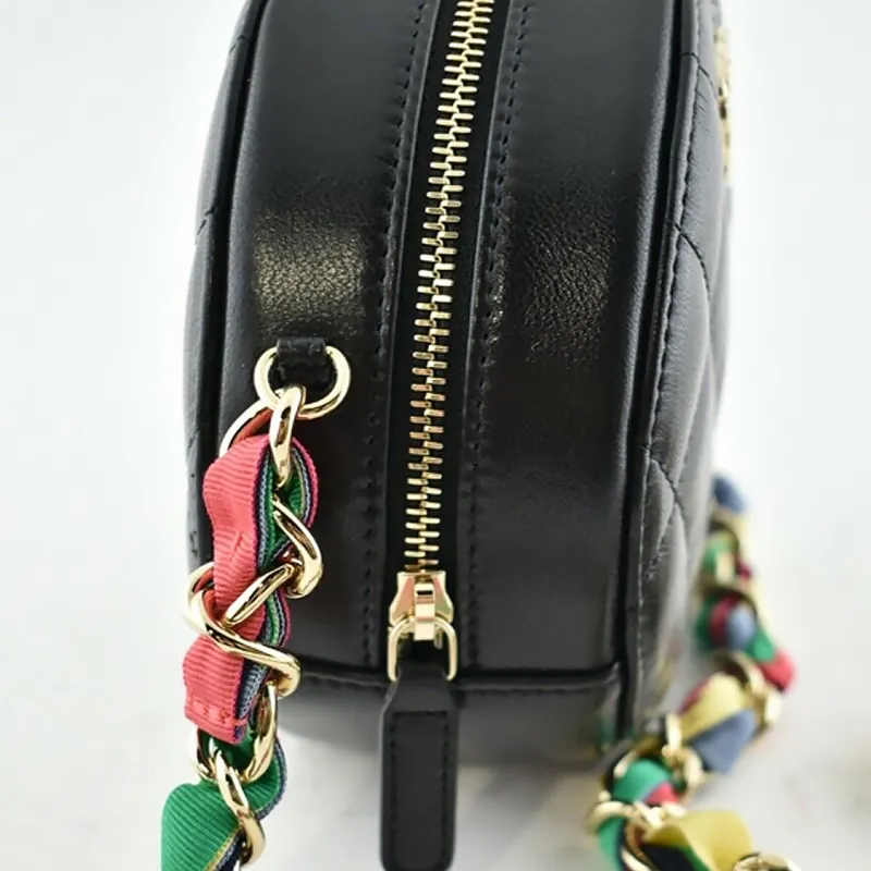 CHANEL Shiny Lambskin & Ribbon & Metal Round Bag, Shoulder Bag, Crossbody Bag Women's Black-4