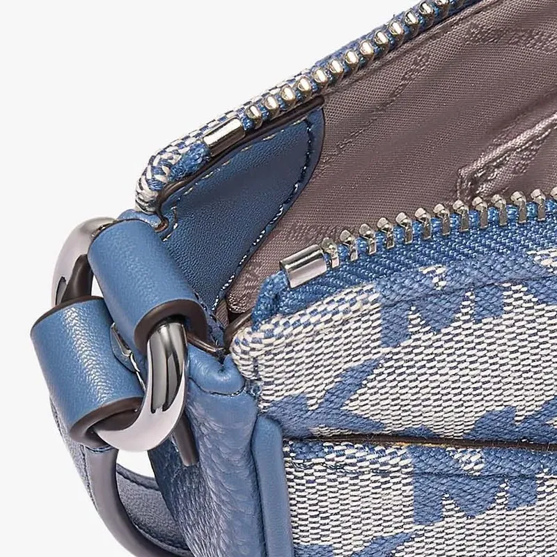 MICHAEL KORS Artificial Leather, Fabric Crossbody Bag Small Size Women's Denim Blue/White-3