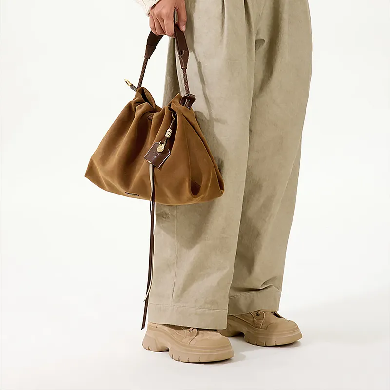 Songmont Suede Shoulder Bag, Crossbody Bag, Handbag Trumpets Unisex Sand Dusk Brown+Endless Charm Bag Charm-4