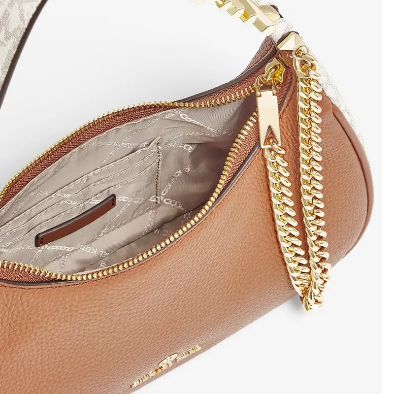MICHAEL KORS Piper Leather Shoulder Bag Small Size Women's Acorn Brown/Vanilla White-4