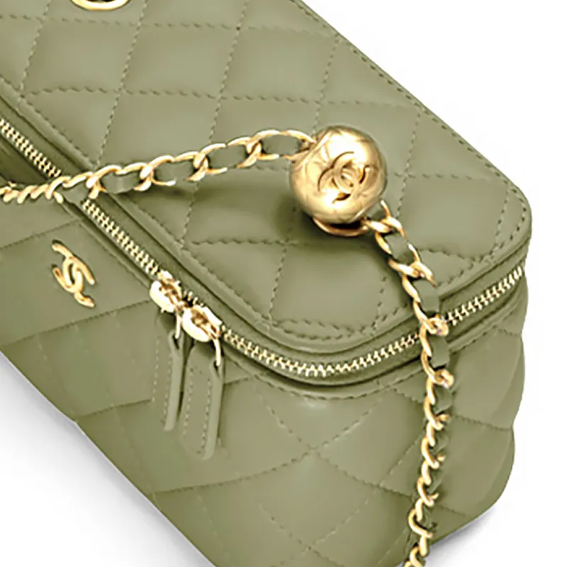 CHANEL Sheepskin Crossbody Bag, Shoulder Bag Women's Green-3