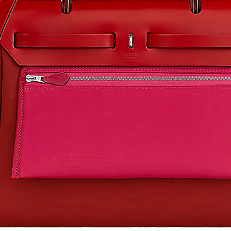 HERMES Herbag Zip Officier Canvas With Hunter Cow Leather Handbag Women's Venice Deep Red/Bright Pink/Chili Red-4