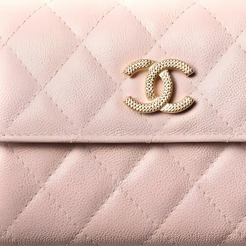 CHANEL Caviar Cow Leather And Gold Metal Flap Bag Wallet Women's Light Pink-3