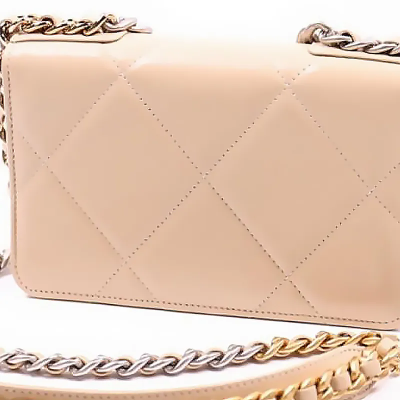 CHANEL 19BagWOC Lambskin And Metal Prosperity Bag With Zipper Small Square Bag Shoulder Bag Crossbody Bag Women's Beige-3