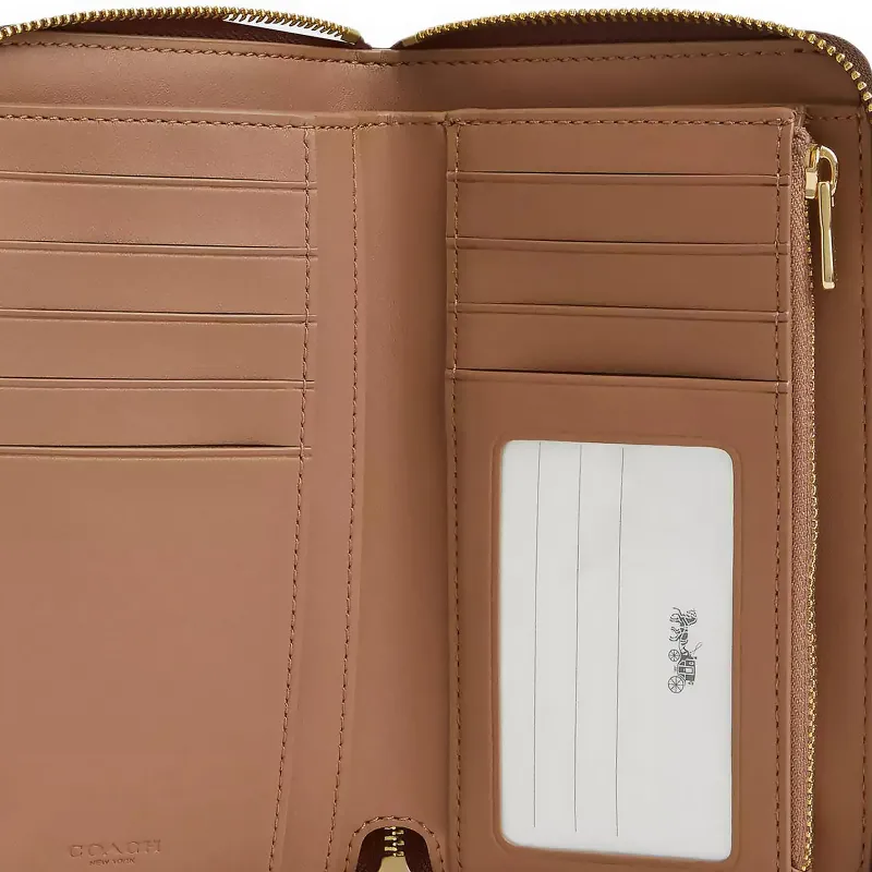 COACH Id Zip Wallet Coated Canvas Wallet Medium Size Women's Gold Tawny And Brown-2