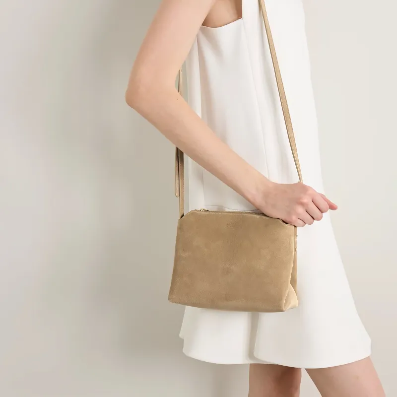 KHAITE Lina Calf Suede Shoulder Bag Women's Khaki-4