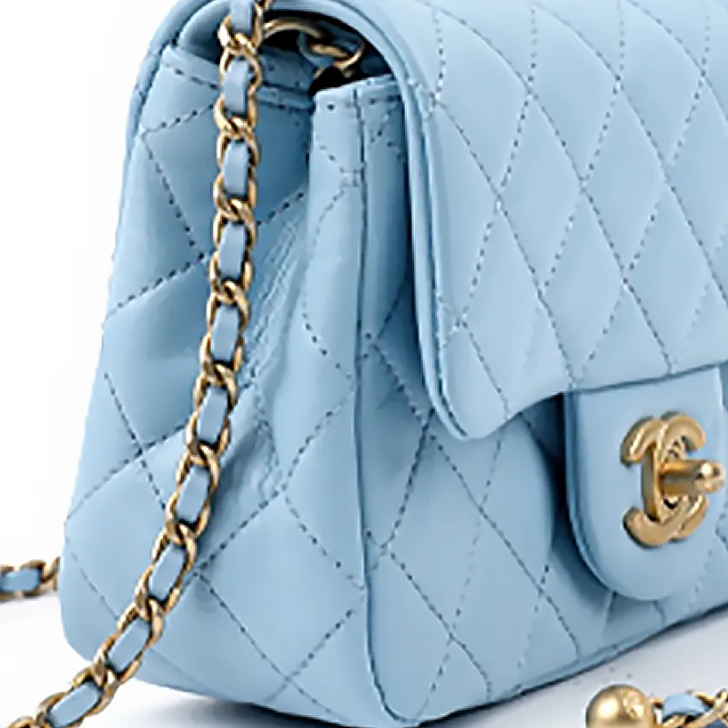 CHANEL Sheepskin Shoulder Bag, Crossbody Bag Women's Blue-4