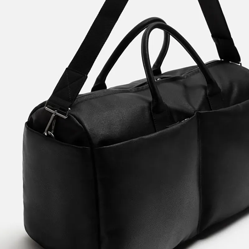 ZARA Polyurethane One Shoulder Crossbody Portable Travel Bag Men's Black-3