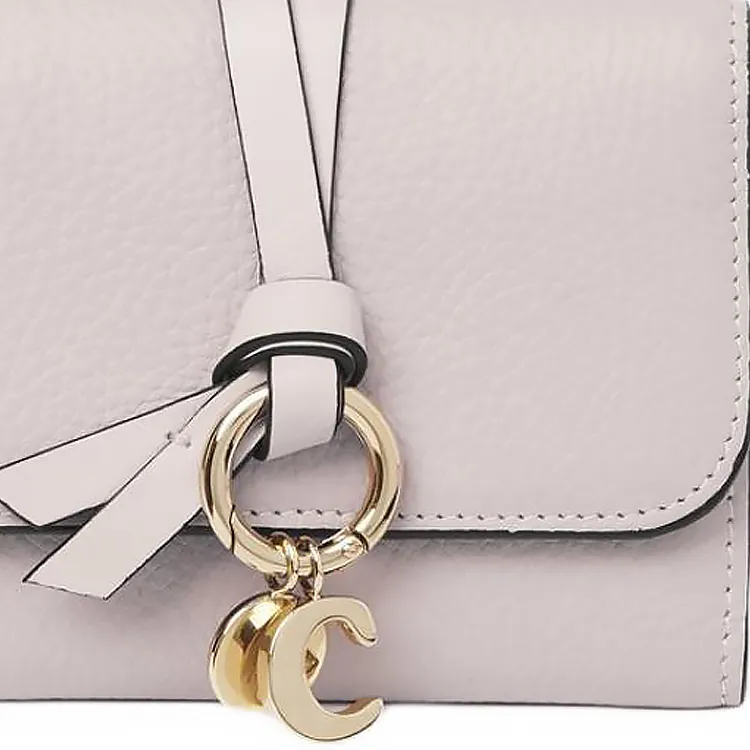 Chloe Alphabet Grain Cow Leather With Shiny Calfskin Card Holder, Wallet Small Size Women's Pink Beige-3