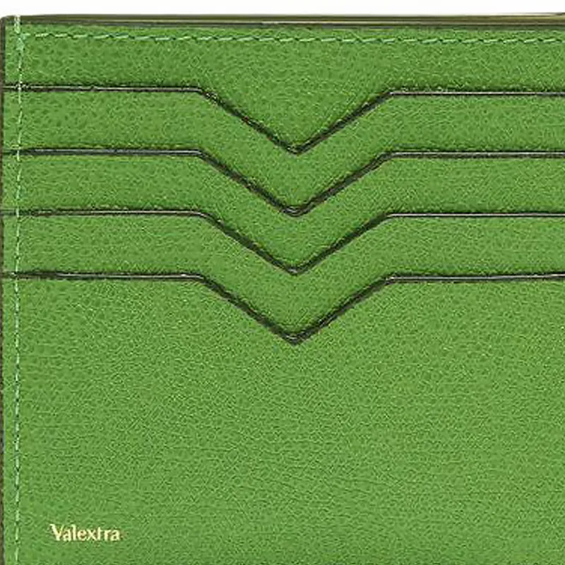 Valextra Millepunte Calfskin Coin Purse Wallet Men's Grass Green-4