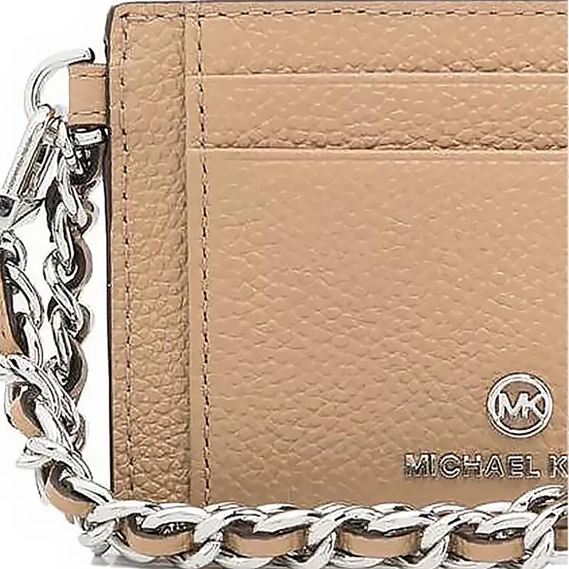 MICHAEL KORS Litchi Grain Leather Card Holder Trumpets Women's Beige-4