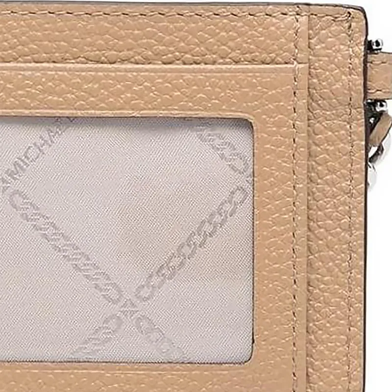 MICHAEL KORS Litchi Grain Leather Card Holder Trumpets Women's Beige-3