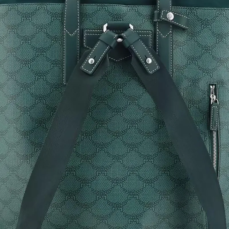 MCM Artificial Leather Laminated Fabric Backpack Portable Medium Size Men's Forest Green-3