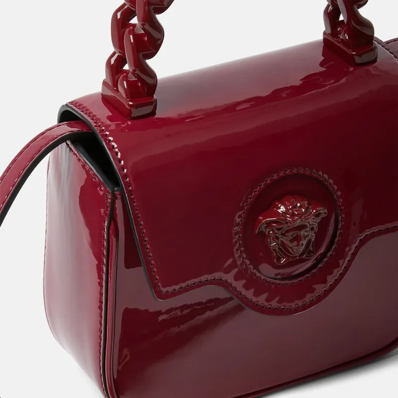 FANSIZHE La Medusa Patent Leather, Cow Leather Crossbody One Shoulder Handbag Mini Women's Burgundy-4
