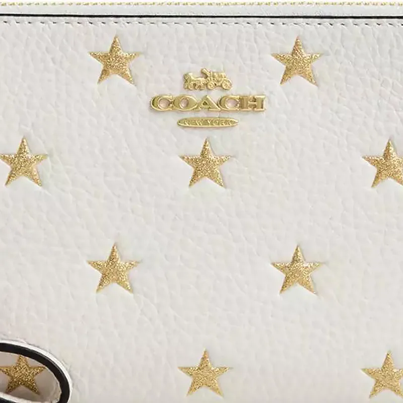 COACH Litchi Grain Leather Clutch Small Size Women's Chalk Multicolor-3