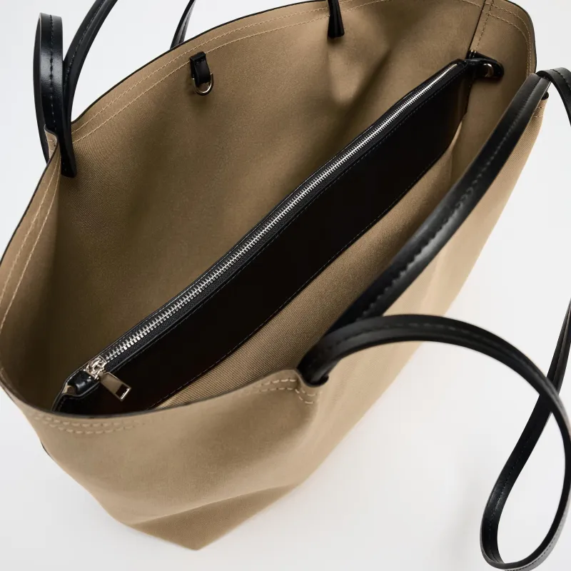 ZARA Cotton Tote Bag, Shopping Bag, Shoulder Bag, Handbag Tubas Women's Sand & Brown-2