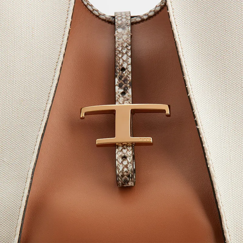 TOD'S Canvas With Leather Handbag Medium Size Women's Brown/Beige-3