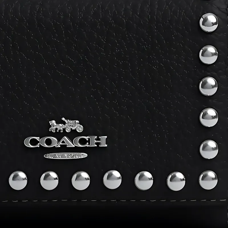 COACH Micro Pebbled Leather Coin Purses Wallets Mini Women's Black-3