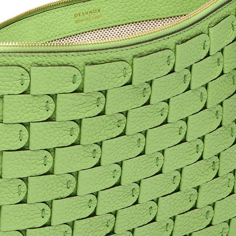 Delvau Pin Taurillon Soft Grain Cow Leather Clutch Small Size Women's Aloe Vera Green-4