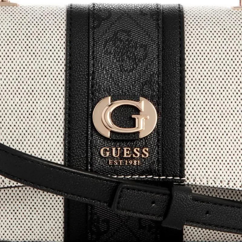 GUESS Canvas With Imitation Leather Trim Canvas Bag Shoulder Bag Crossbody Bag Handbag Mini Women's Beige & Black-4
