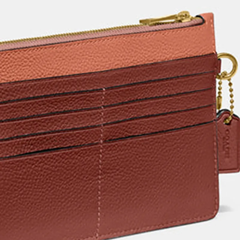COACH L Zip Cow Leather Wrist Bag Coin Purse, Clutch Small Size Women's Nude & Saddle Brown-3