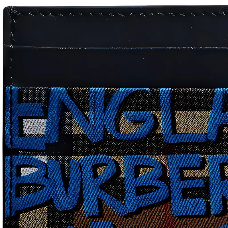 Burberry Card Case Graffiti Print Vintage Check Leather Black/Blue-2