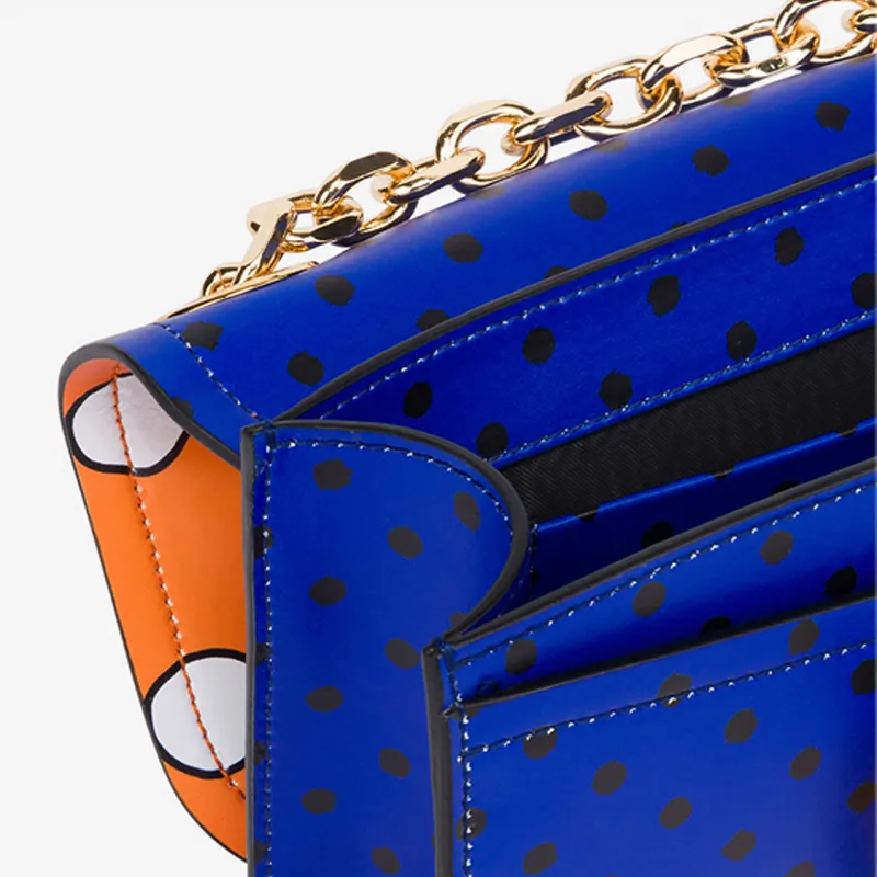 MOSCHINO Cow Leather Crossbody Bag, Shoulder Bag Regular Women's Blue Orange-4