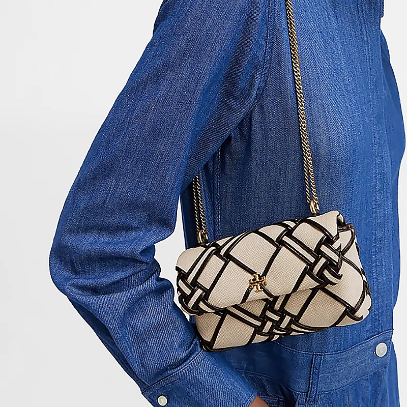 TORY BURCH Kira Canvas With Leather Trim Crossbody Bag, Shoulder Bag Mini Women's Natural & Black-4