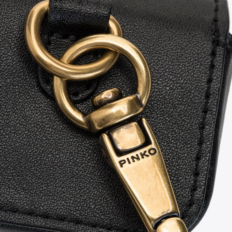 PINKO Cow Leather Earphone Case Mini Unisex Black-4