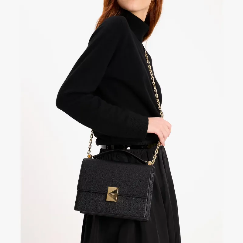 Kate Spade Litchi Grain Leather Handbag Shoulder Bag Crossbody Bag Small Size Women's Black-4