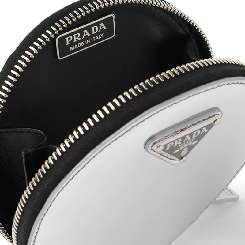 PRADA Leather Crossbody Clutch Mini Women's Silver-3