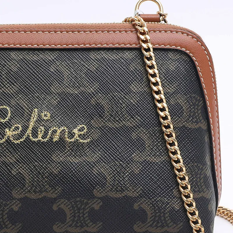 CELINE Sheepskin Shoulder Bag, Crossbody Bag Mini Women's Brown Monogram-4