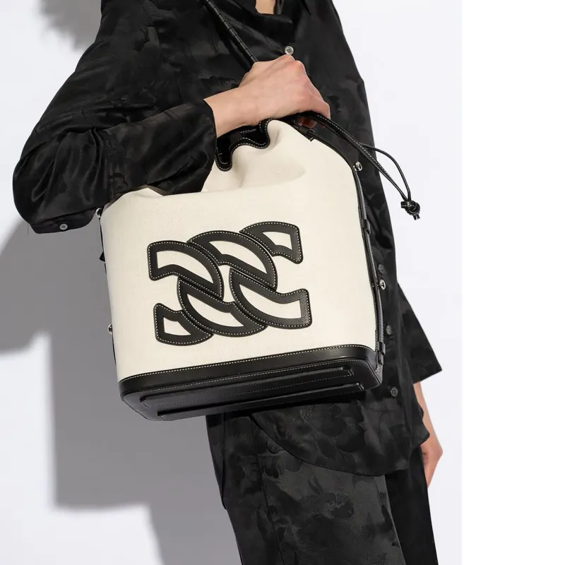 Casadei Fabric Bucket Bag, Shoulder Bag Regular Women's White & Black-4