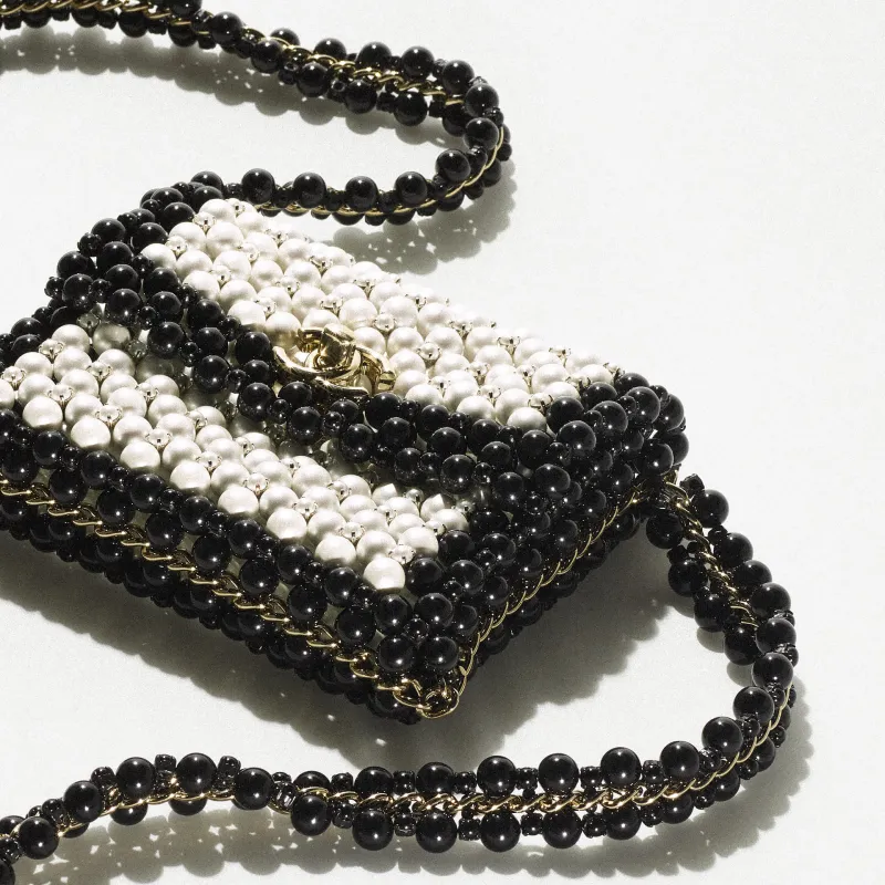 CHANEL Artificial Pearl Shoulder Bag, Crossbody Bag Trumpets Women's White, Black-3