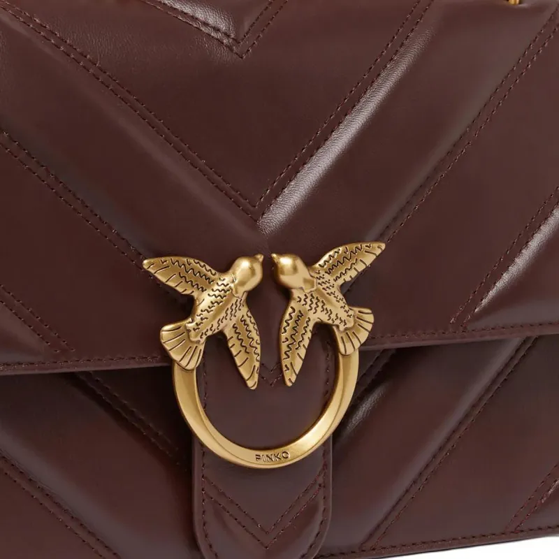 PINKO Love Bag Cow Leather Shoulder Bag Women's Chocolate Brown-4