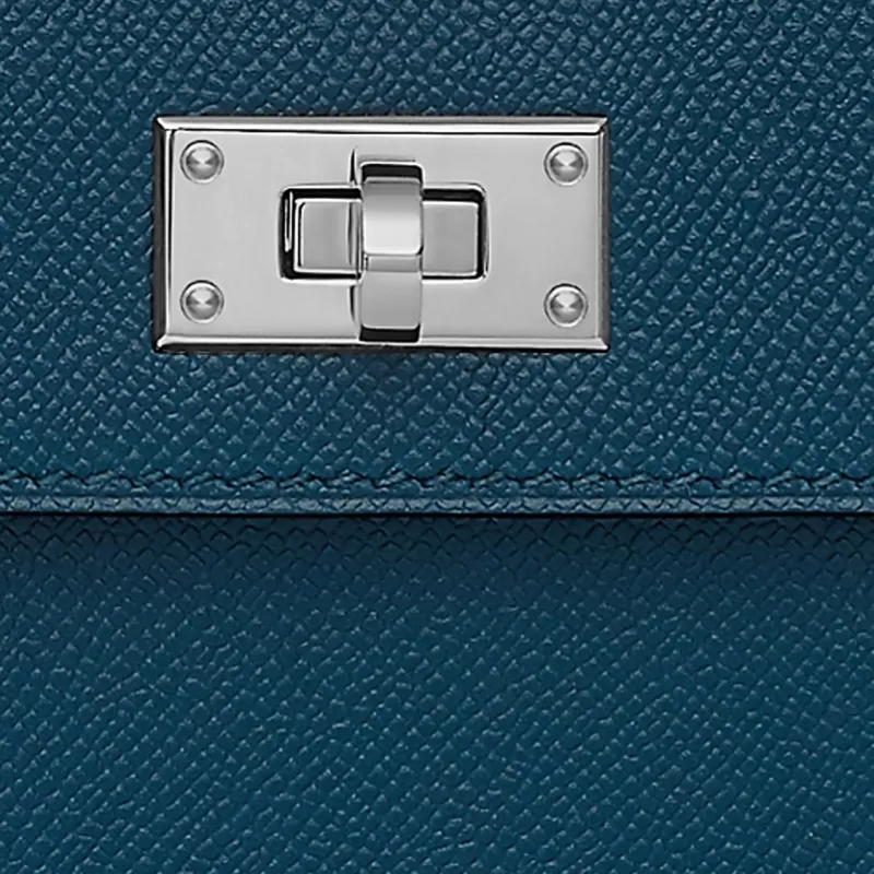 HERMES Kelly Pocket Cow Leather Wallet Women's Dark Blue-4