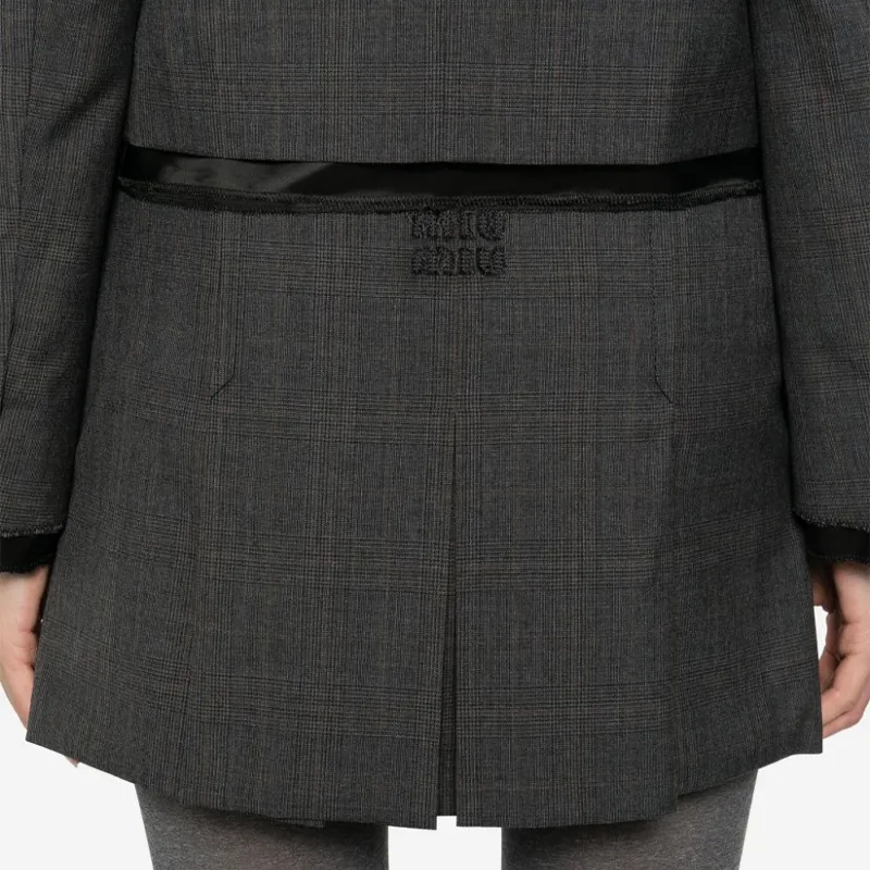 MIU MIU Tartan Print Mini Skirt 'Slate Grey'-4