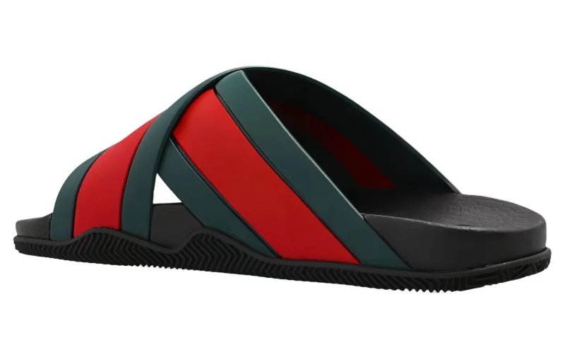 Gucci 【カジュアル&高級感 Back Rubber☆Web Slide 】 GUCCI Web Slide Black Rubber Women's - POIZON