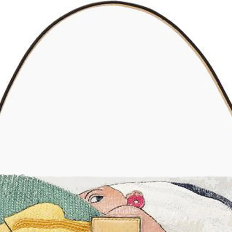 FENDI Baguette Satin Polyester Shoulder Bag Handbag Medium Size Women's Yellow/Multicolor-2