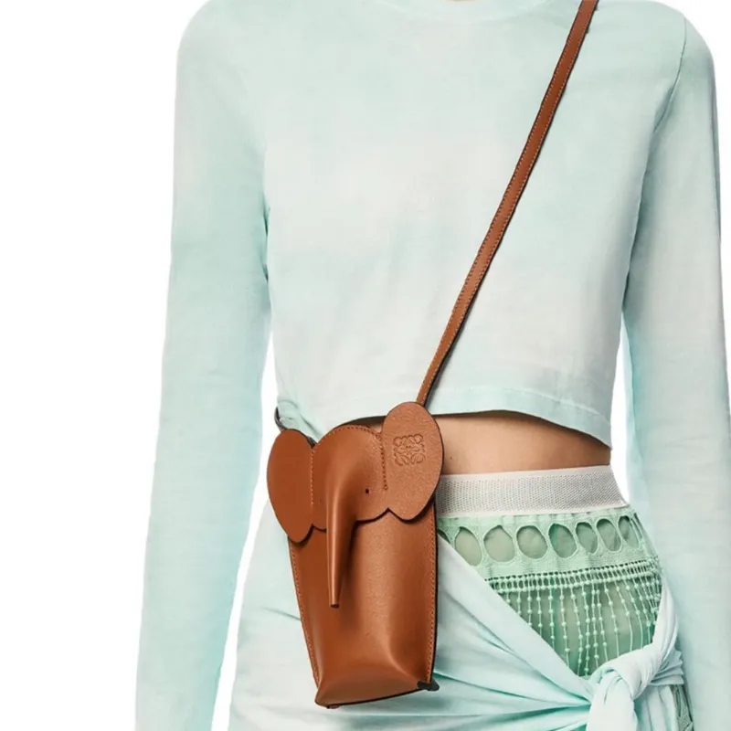 LOEWE Cow Leather Elephant Pocket Small Elephant Bag Handheld Shoulder Bag Crossbody Bag Regular Women's Brown-6