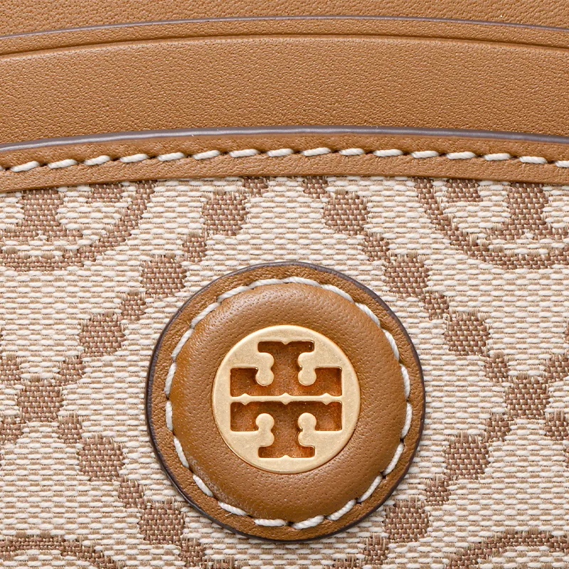 TORY BURCH T Monogram Jacquard Leather Card Holder Mini Unisex Brown-4