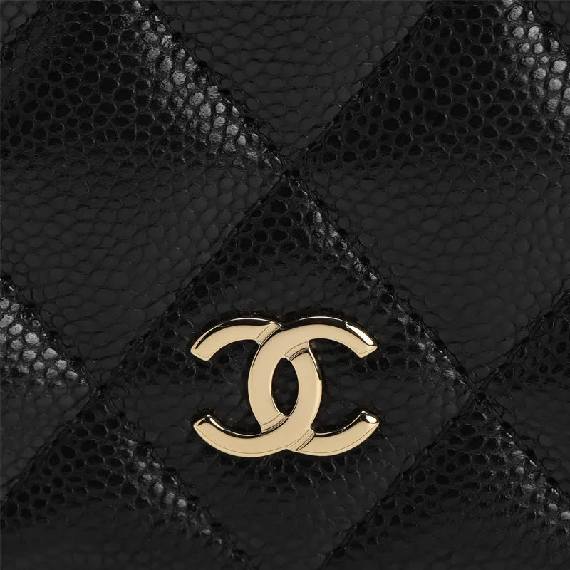 CHANEL Leather Wallet Mini Women's Black-4
