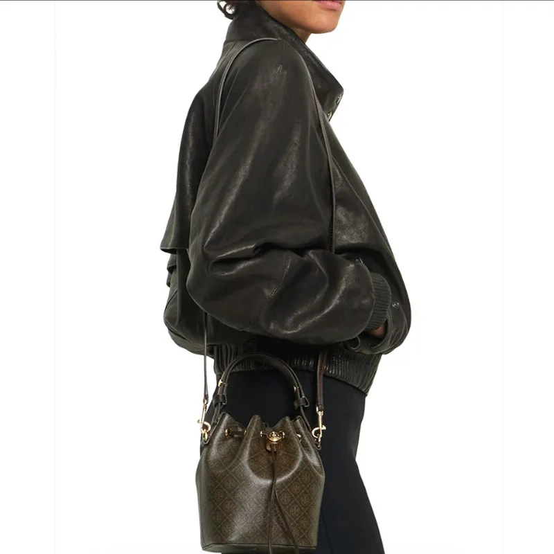 TORY BURCH T Monogram Coated Canvas Mini Bucket Bag French Press-3