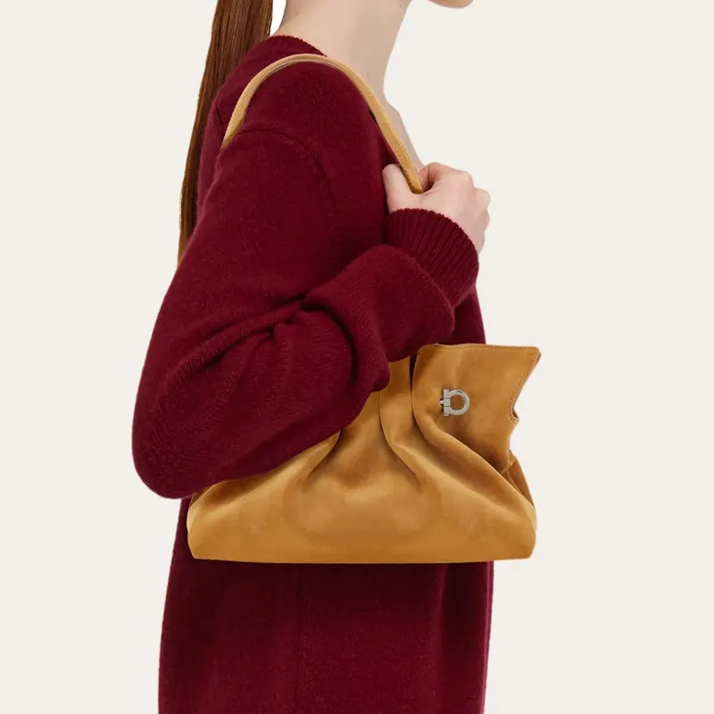 FERRAGAMO Nappa Leather Shoulder Bag Trumpets Women's Beige-5