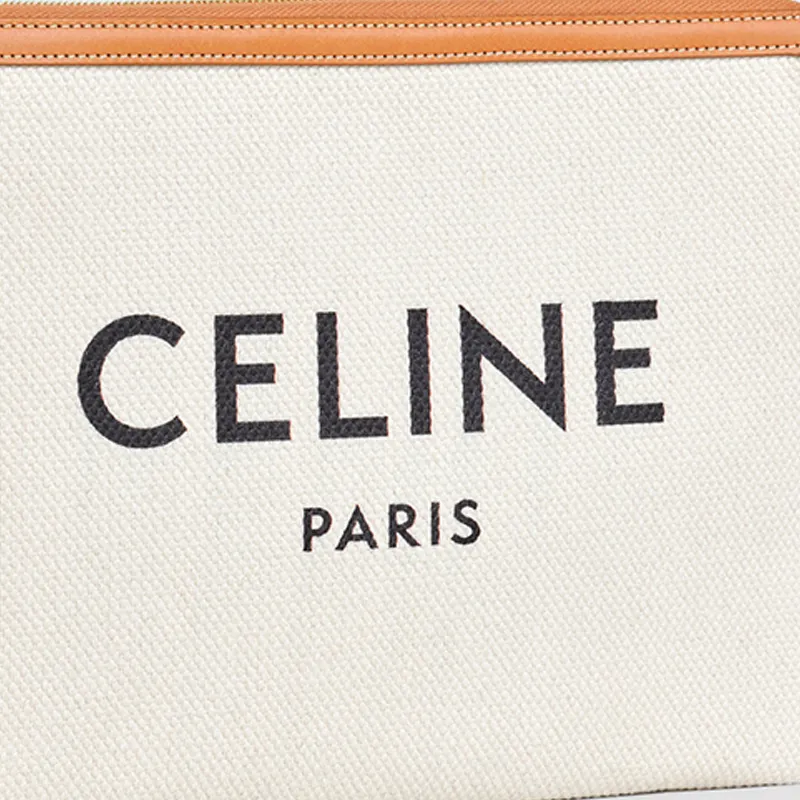 CELINE Calfskin With Cotton Clutch Small Size Women's White-3