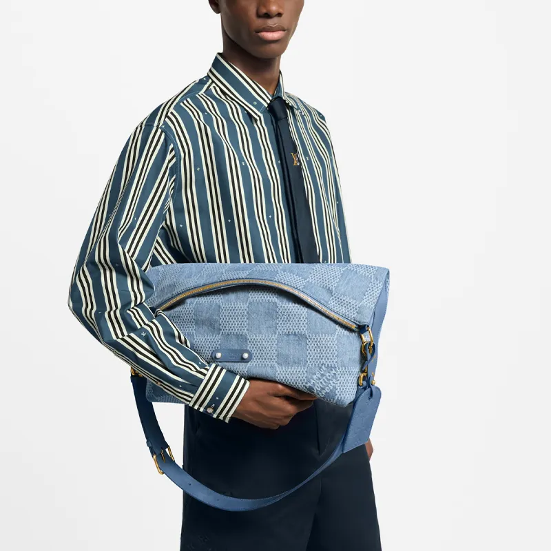 LOUIS VUITTON Denim Hobo Bag Shoulder Bag Men's Blue-5